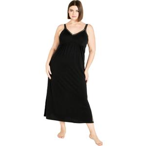 Women's Lace Trim Sleep Maxi Dress Nightgown (18, Black)