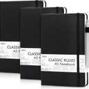 feela 3 Pack Notebooks Journals Bulk with 3 Black Pens, A5 Hardcover Notebook Classic Ruled Lined Journal Set with Pen Holder for Work Business Journaling Note Taking, 120 GSM, 5.1x8.3, Black