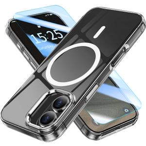 MATEPROX Magnetic Clear Compatible with iPhone 17 Case[2025], Never Yellow Transparent Protective Cover 6.3'' Compatible with MagSafe with Screen Protector-Clear