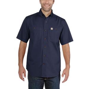Carhartt Mens Rugged Flex Relaxed Fit Midweight Canvas Short-Sleeve Shirt (Navy), XL