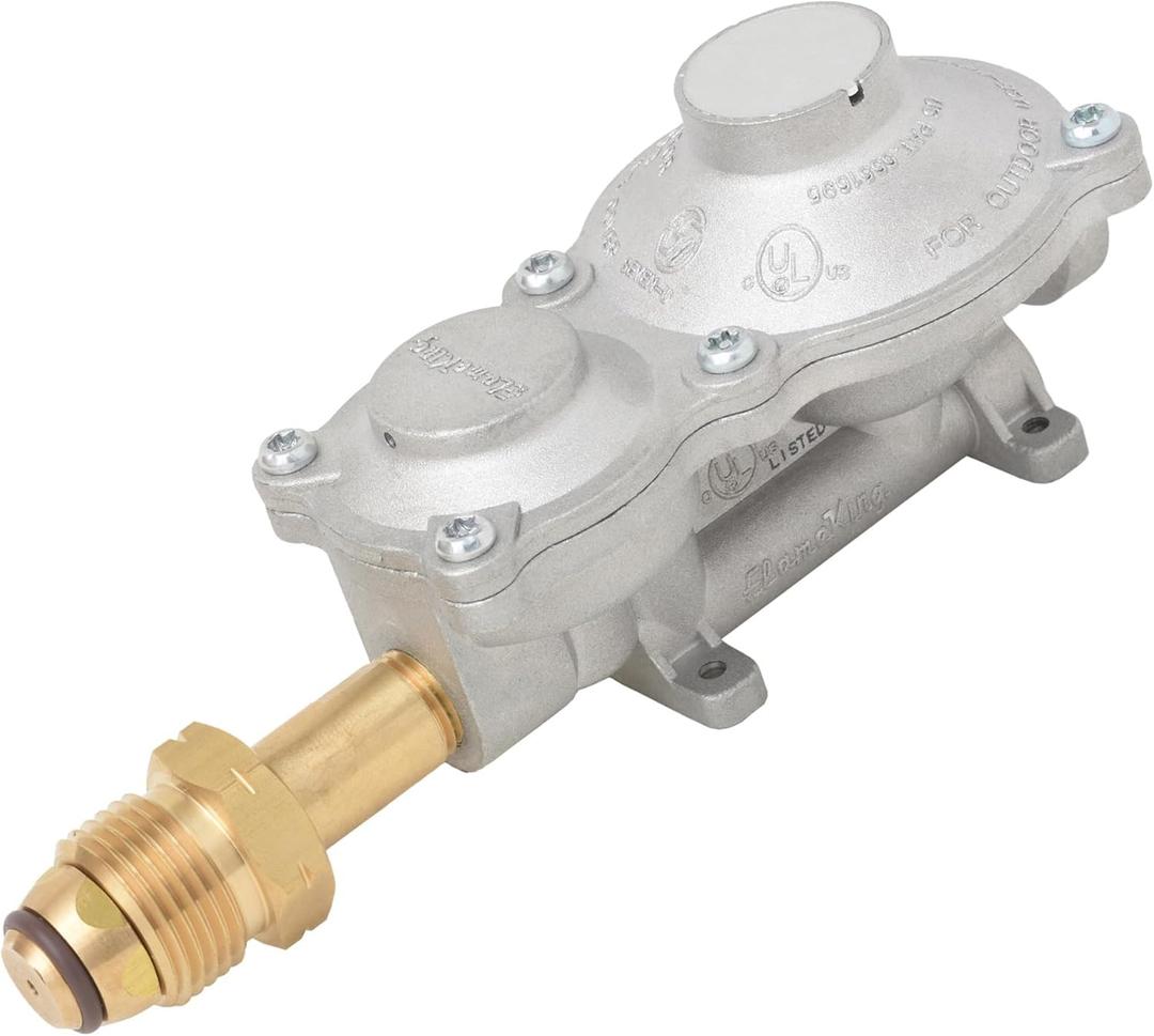 Flame King 160,000 BTU Horizontal Mounted 2-Stage Propane LP Regulator with POL for RVs, Vans, Trailers, Campers, 100LB Tanks, ASME Tanks, Generators