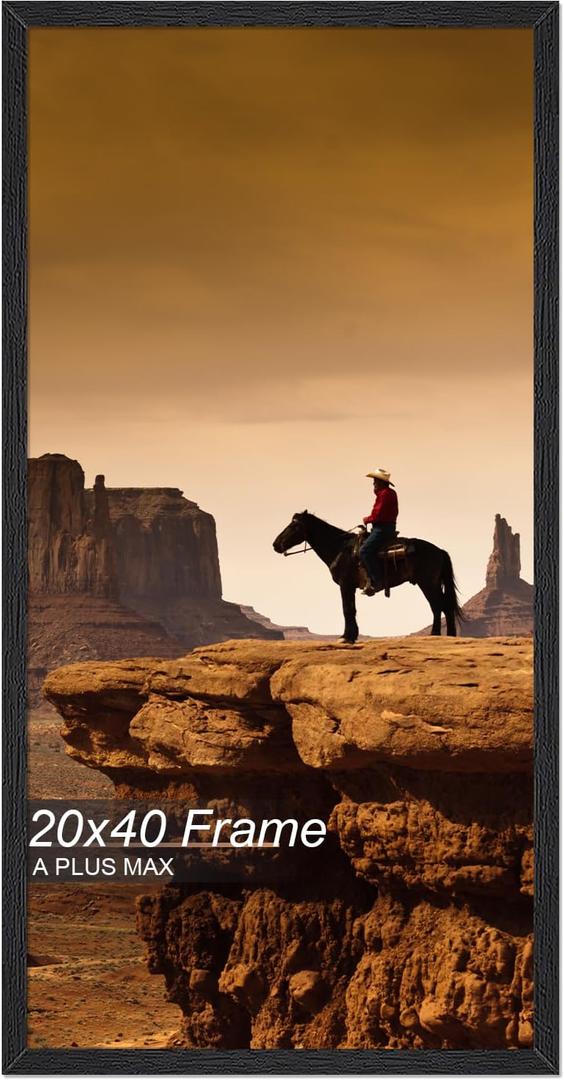 A PLUS MAX 20x40 Picture Frame, Black Engineered Wood Frame for 20 x 40 Inch Picture Poster Photo, Light Weight 20 by 40 Frame with Wood-grain for Wall - 1 Pack/Black/20 x40