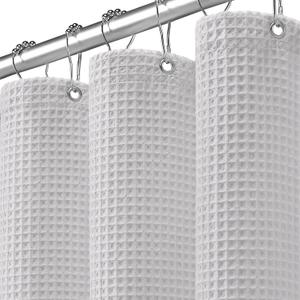 Stall Waffle Shower Curtain - Light Grey Cotton Fabric Texture Heavyweight Shower Curtains for Narrow Bathroom,Washable, 60Wx72L