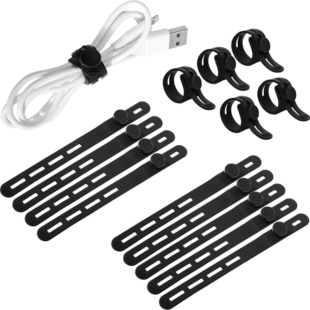 15-Pack Cord Organizer Straps, Cable Ties for Elastic Cable Management with Locking Buckle, Wire Organizers for Cords, Cord Organizer for Appliances Cord Ties for Home, Office, and Travel Use, Black