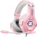 Ozeino Gaming Headset for PC, Ps4, Ps5, Xbox Headset with 7.1 Surround Sound, Gaming Headphones with Noise Cancelling Mic RGB Light Over Ear Headphones for Xbox Series X/S, Switch-Pink