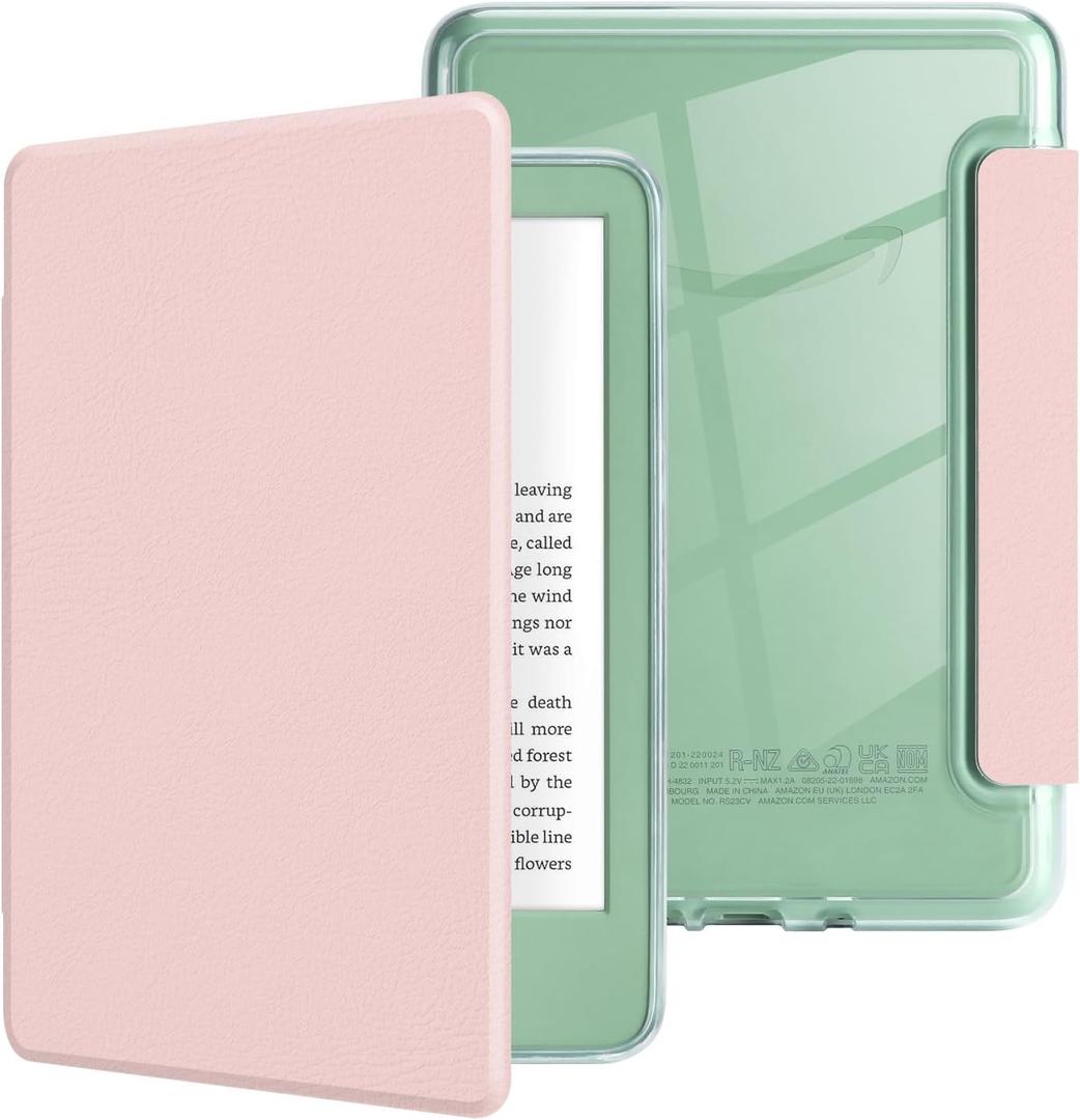 MOROCK Case for All-New Kindle(11th Generation, 2024/2022 Release), Lightweight PU Leather and PC Clear Acrylic Back Cover, Auto Sleep/Wake Case for Kindle 11th Generation 2024/2022, Pink