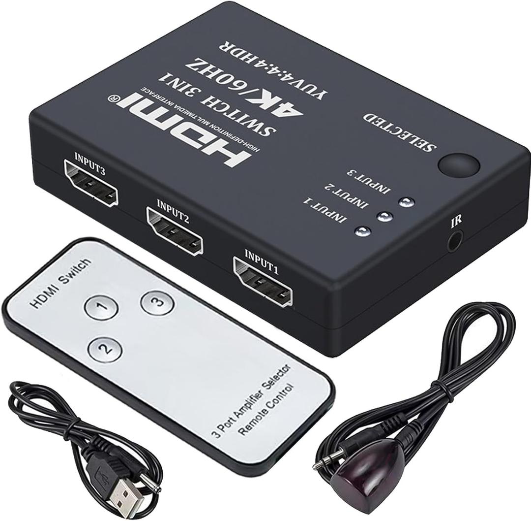 4K 60Hz HDMI Switch 3 in 1 Out for Gaming Consoles - 4K HDMI Switcher Support 3D HDR HDCP2.2 Compatible with NS2 Xbox PS5/4/3 Fire TV Projector Home Theater, Selector with Remote Switcher Selector Box