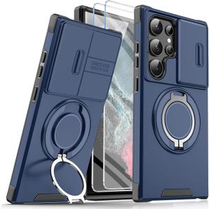 Heavy Duty Case for Samsung Galaxy S22 Ultra Case Military Grade Shockproof Rugged S22 Ultra 5G Phone Case for Samsung Galaxy S22 Ultra Protective Cover with Ring Magnetic Kickstand (Blue)