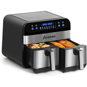 Panana XL 9.5 Quart 8 Preset Cooking Functions 2-Basket Air Fryer with 2 Frying Baskets, Match Cook & Smart Finish to Bake, Roast, Reheat, Broil, Dehydrate & More for Quick, Easy Meals