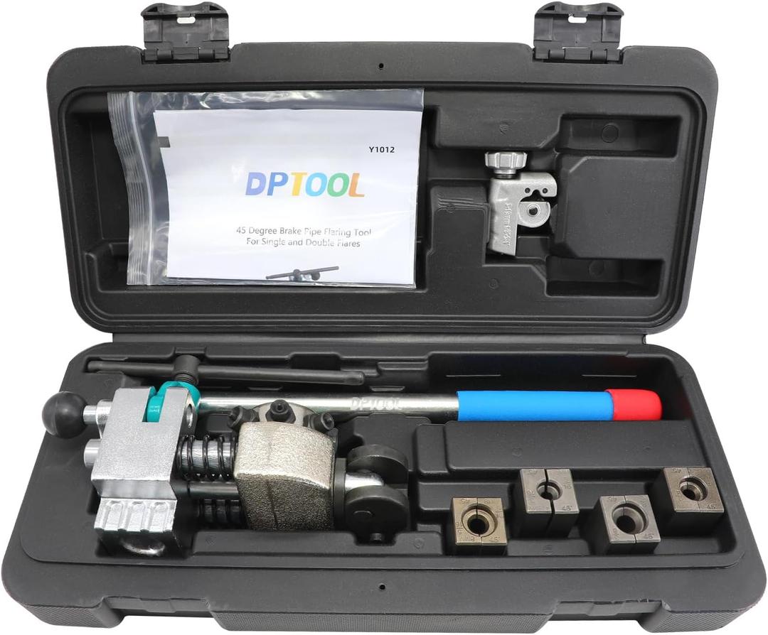 DPTOOL Brake Line Flaring Tool Kit, 45 Degree Single, Double and Bubble Flares, Brake Line and Tubing Flaring Tool for 3/16", 1/4", 5/16", 3/8" and 4.75mm Tubing, Brake Flare Tool for Steel Metal Tube