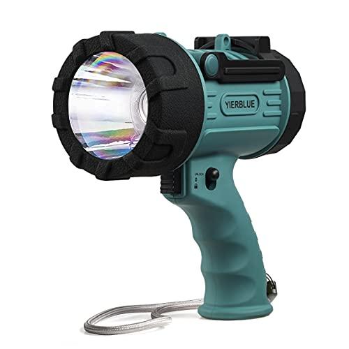 YIERBLUE Rechargeable Spotlight, Super Bright 90,000 High Lumen LED IP67 Waterproof Handheld Spotlight Long Lasting Large Flashlight Searchlight with Detachable Red Light Filter