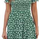 Naggoo Women's Summer Dresses Puff Short Sleeve Square Neck Casual Boho Floral Smocked A Line Flowy Beach Dresses, L