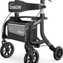 Rollator Walker for Seniors/Adults Foldable Rolling Walker with Seat 330 lbs Capacity 10 inch Wheels Hand Grips Adjustable Height Lightweight Aluminum Walker Removable Back Support 7210(Black)