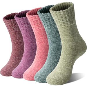 Loritta Wool Socks for Women Warm Winter Socks Knit Crew Calf Hiking Boot Sock Stocking Stuffers Gifts (Large, A-classic Solid Color)