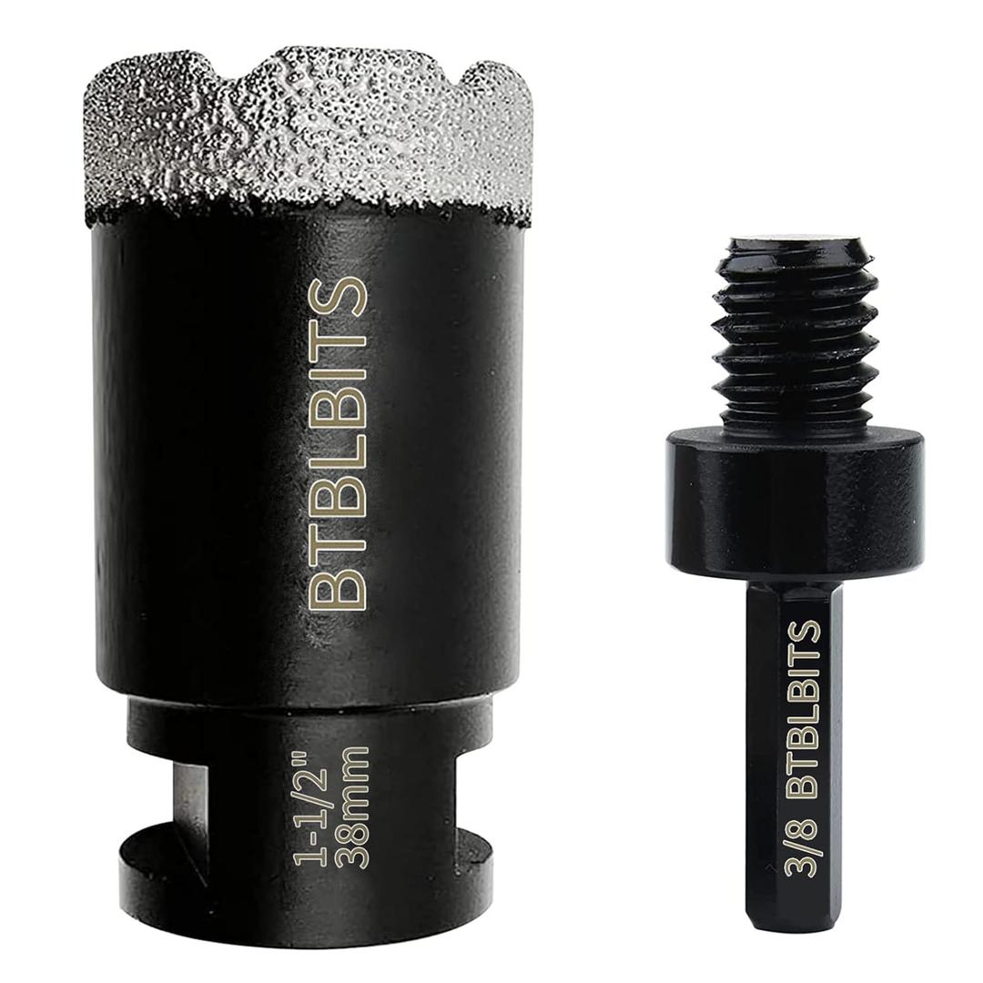 Dry Diamond Core Drill Bit 1-1/2 Inch Tile Diamond Hole Saw for Angle Grinder Porcelain Ceramic Granite Marble Stone Brick 38mm with 5/8-11 Thread Plus 3/8 Inch Hex Shank Adapter (1-1/2" (38mm))