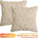 Beige Fall Tree Throw Pillow Covers 20x20 Set of 2, Fluffy Soft Faux Fur Decorative Autumn Pillow Cases with Embroidered Pattern for Couch Sofa Harvest Boho Accent Holiday Decor