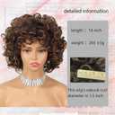Short Curly Wig For Women Afro Wigs For Black Women Black Mixed Brown Color Big Curly Wig With Bangs Loose Curls Synthetic Wig Big Bouncy Fluffy Curls Wigs For African American Women Daily Wear