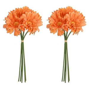 IPOPU 2 Bouquets Gerbera Daisy Artificial Flowers 10PCS Orange Flowers Faux Daisies Real Touch Flowers for Wedding Party Home Table Centerpieces Decoration(Orange)