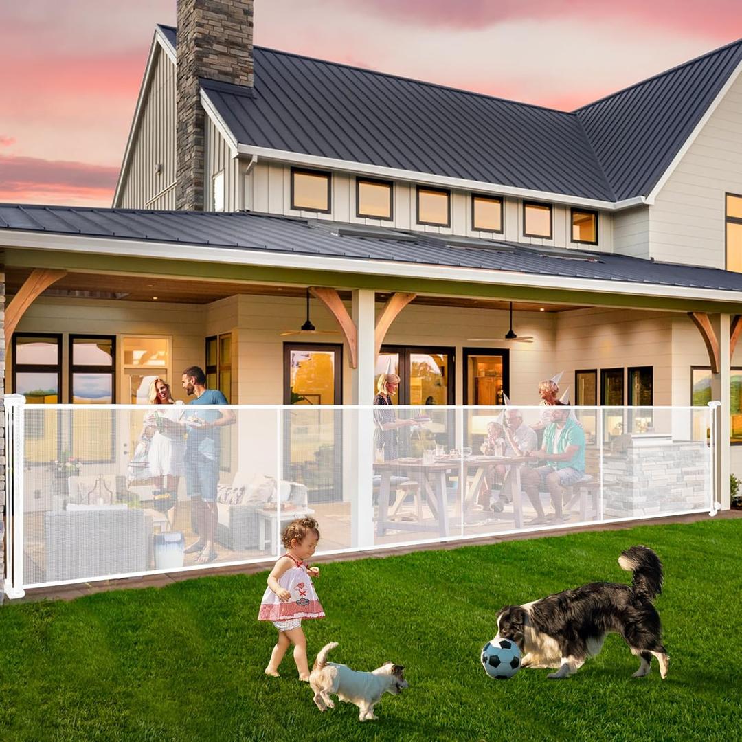 Retractable Baby Gates - 200" Extra Wide Retractable Dog Gate, 42" Extra Tall Mesh Gate Pet Gate with Support Rods, Long Child Safety Gate for Stairs Doorways Indoor Outdoor Large Openings - White (42" Tall x 200" Wide)