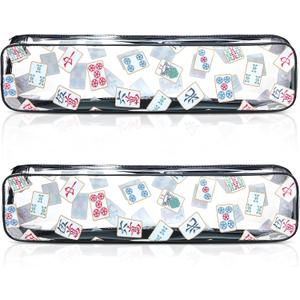 2 Pcs Mahjong Tile Bag Mahjong Racks for Tiles and Pushers Waterproof Tile Zippered Case PVC Clear Mah Jong Gifts, Empty Bag Only, 20 x 4.5 x 2.5(Classic Style)
