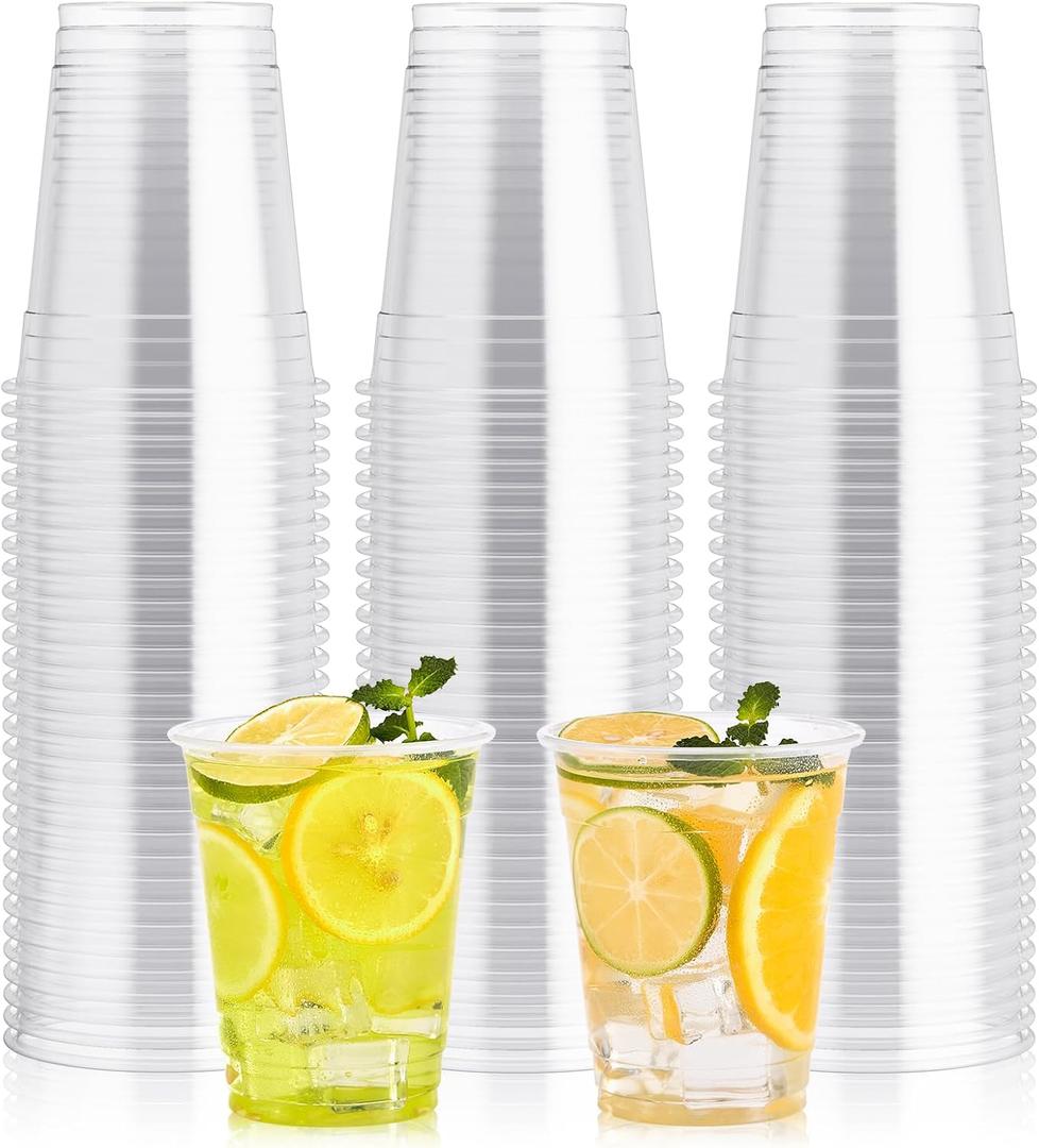 100 Pack 12 OZ Clear Plastic Cups, Cold Party Drinking Cups, Clear Disposable Cups Fruit/Ice Cream/Cupcake/Iced Cold Drinks