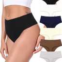 Cotton Thongs for Women High Waisted Seamless No Show Thong Stretchy Comfort Panties S-XL (Medium, Blackgray-6 Pack)