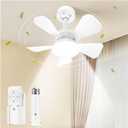 Ceiling Fans with Lights and Remote, Quiet Socket Fan Light with 5 Blades, 3 Color LED Dimmable, Low Profile Ceiling Fan with Light for Bedroom, Garage, Kitchen, Living Room, Patio (Pure White)