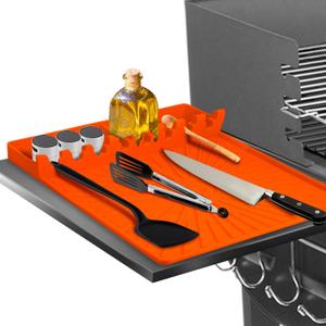2 x Silicone Grill Mat, Large Size Silicone Side Shelf Griddle Tools Spatula Mat with Drip Pad for Outdoor Grill Kitchen Countertop, Reusable Black-stone Griddle Accessories, Orange