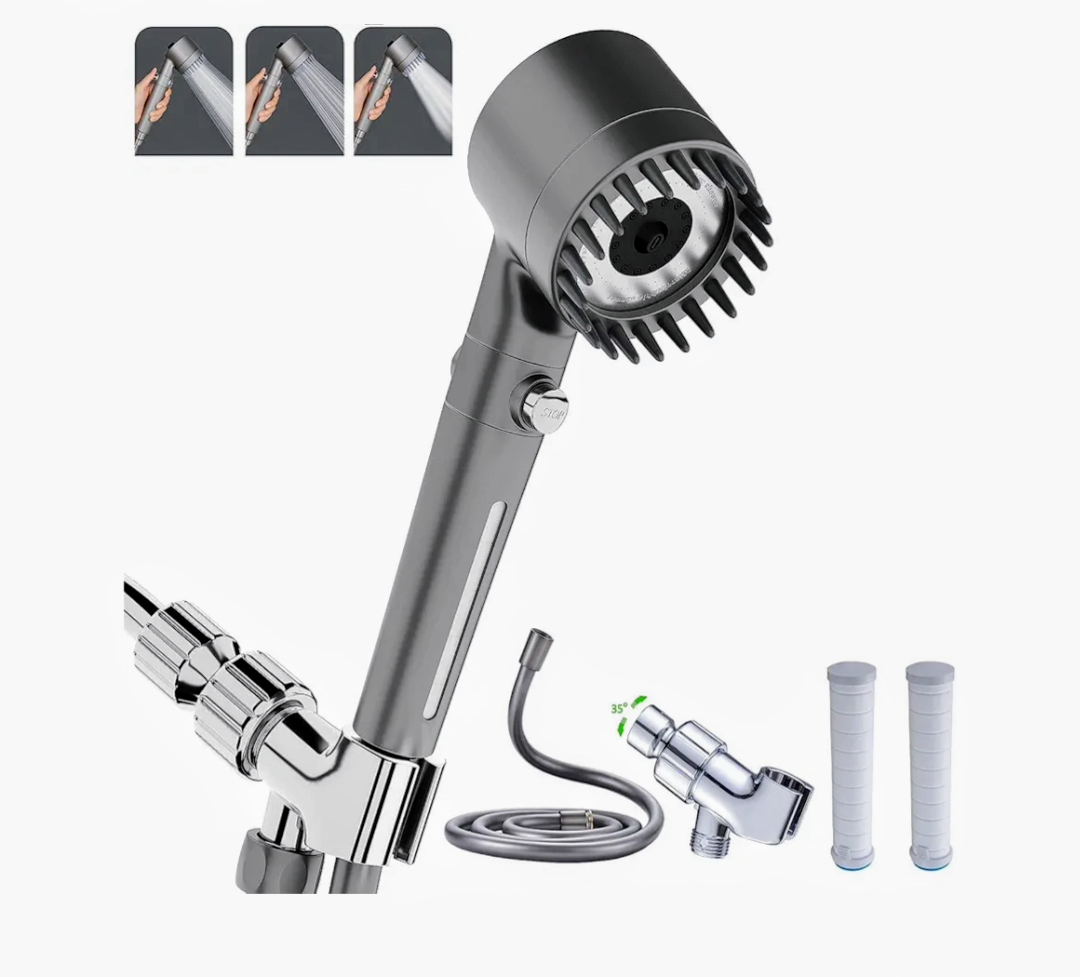 Shower Head with Handheld, Shower Heads High Pressure, High Flow Even with Low Water Pressure-Hand Held Showerhead Set,3 Modes Filtered Showerhead with 59″Replacement Hose/Bracket/Cotton Filters