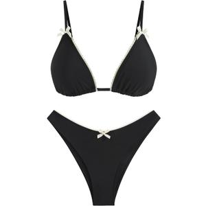 ZAFUL Women's String Triangle Bikini Sets Sexy Triangle Textured Tied High Cut Swimsuit Brazilian 2 Piece Bathing Suit (Large)