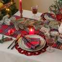 Set of 4 Christmas Placemats 15 Inch Scalloped Cotton Linen Placemats Embroidery Christmas Buffalo Plaid Placemat Washable Red and Black Plaid Place Mats for Xmas Holiday Dinner Table Setting Decor