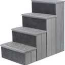 Trixie Velour Dog Stairs with Tread Steps - 4 Step Pet Stairs for Beds and Couches - Foldable with Additional Storage Space - Gray