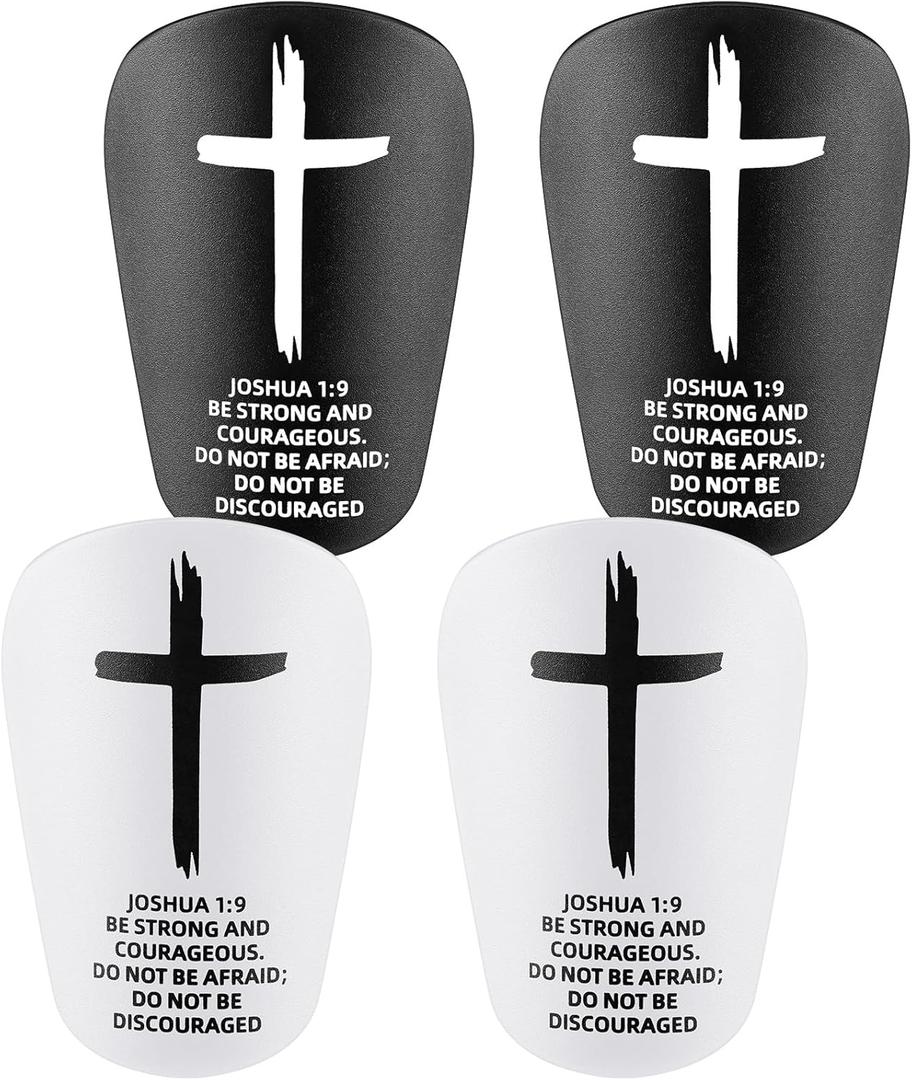 2 Pairs Mini Soccer Shin Guards Christian Faith 3.15 x 1.97 Inches Cross Small Shin Guards with Bible Verse Religious Soccer Football Pads for Kids Adult (Black,White)