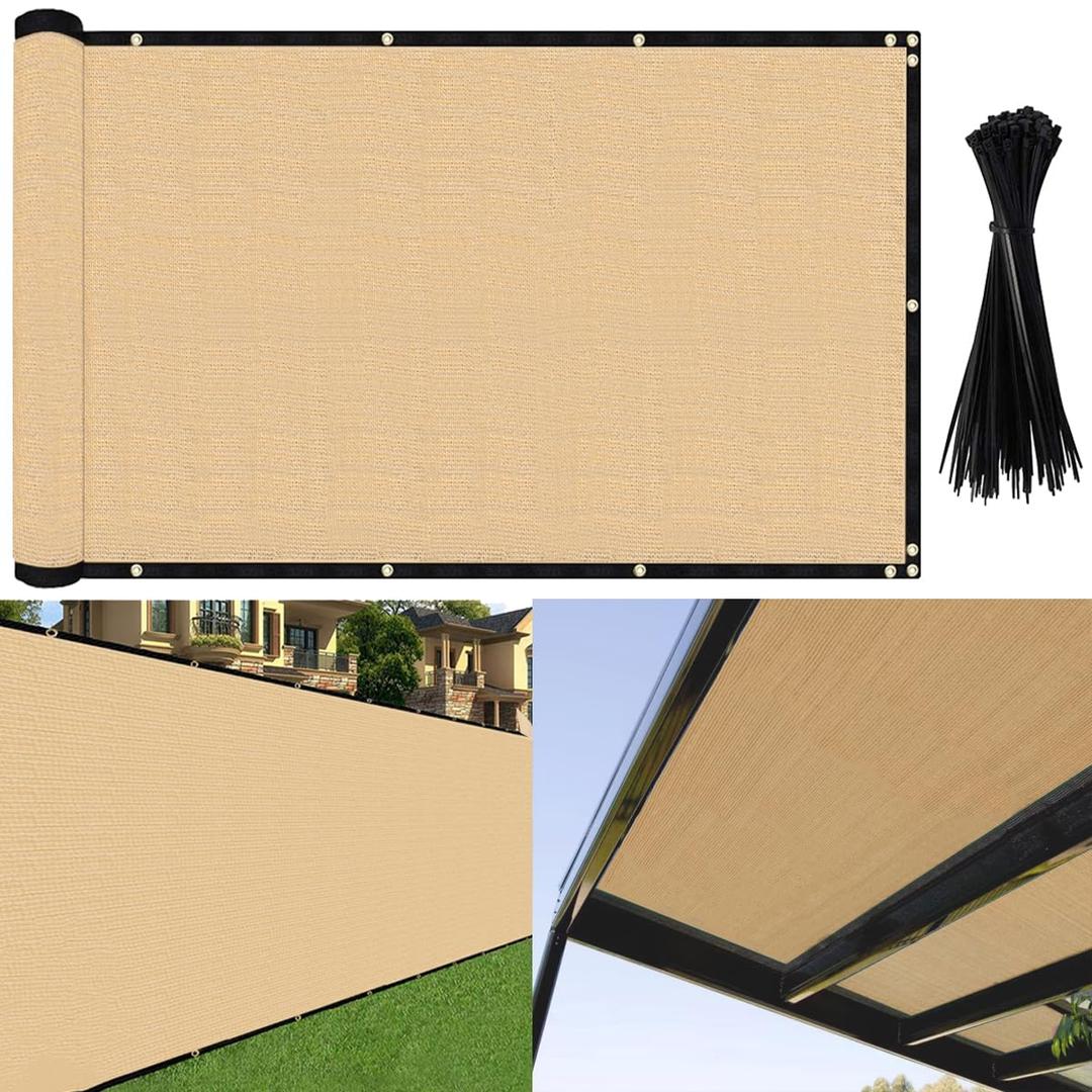 E.Share 95% Fence Privacy Screen, Sunblock Shade Cloth, Green 6ft x 50ft - Heavy Duty 185GSM Pergola Shade Cover Canopy, Mesh Tarp Sun Screens - for Garden, Yard, Balcony, Deck