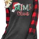 Mimi Claus Christmas Shirt Women Cute Santa Graphic T-Shirt Long Sleeve Raglan Baseball Tee Top (Small, Grey Red)
