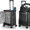 Ride On Luggage with Foldable Seat for Kids&Adults with Seat Belt,Hardshell Ride On Suitcase with Front Pocket,Lockable 4-Spinner Wheels,USB Port,TSA Lock,20 inch,Black