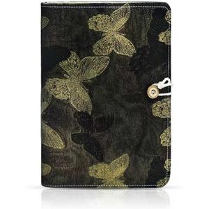 2 x Luxury Refillable Notebook with Grid Pages, Loose Leaf Hardcover 6-Ring Planner, Shimmering Black & Gold Embroidered Butterfly Journal for Study, Work, or Gifts (A6)