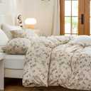 Jane yre Duvet Cover Queen Floral, Brushed Microfiber 3 Pieces Bedding Set, Garden Style Vintage Floral Queen Duvet Cover Flower, with Zipper Closure, Luxury Soft Breathable Comfy