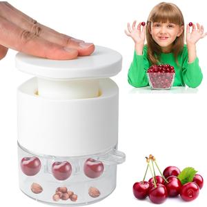 Cherry Pitter Tool 7-in-1, Portable Cherries Seed Remover, Fruit Pit Core Remover for Make Fresh Cherry Dishes, Cherry Pie and Jam and Cocktail Cherries (White)