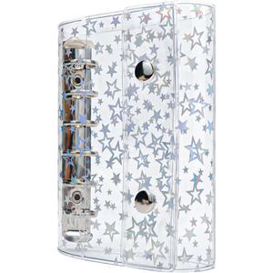 A7 Budget Binder Cover Clear PVC 6 Ring Binder Glitter Star Refillable Notebook Shell Protector with 2 Snaps for Cash Envelopes System Journal Albums Organizer Planner Folder