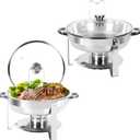 Chafing Dish Buffet Set of 2, 5QT Round Stainless Steel Chafer for Catering, Upgraded Chafers and Buffet Warmer Sets with Glass Lid & Holder, Frame, Fuel Holder for Event Party Wedding Holiday
