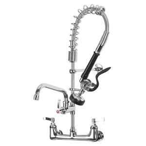 Commercial Sink Faucet with Sprayer for Kitchen : MSTJRY 25'' Height 8'' Center 12'' Spout Wall Mount Sink Faucet with Pre Rinse Sprayer - Brass Constructed Polished Chrome for 1/2/3 Compartment Sink