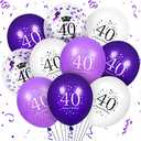 40th Purple Birthday Balloons Decorations, 16PCS Purple White Happy 40th Birthday Confetti Latex Balloons for Women Men Happy Birthday Party Wedding Anniversary Indoor Outdoor Party Supplies,12 Inch