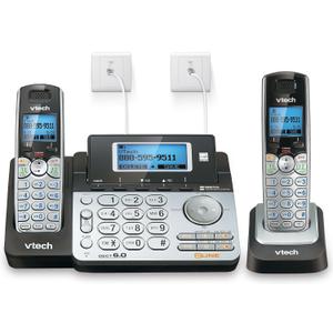 VTech DS6151-2 2-Line Expandable Cordless Phone System with 2 Handsets, Digital Answering System, Caller ID, DECT 6.0 - Home & Small Business (Black/Silver)