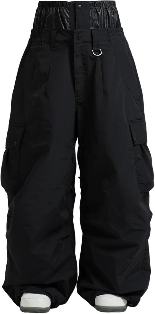 GSOU SNOW Women Men Ski Pants Snowboard Pants Super Baggy Snowboarding Loose Snow Sport Insulation Waterproof Windproof (Medium, Black)
