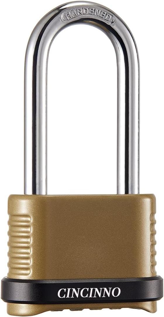 CINCINNO 4 Digit Combination Lock, Heavy Duty Combo Padlock with Long Shackle for Outdoor Use,Sheds, Locker, Storage Unit, Gym and Gate