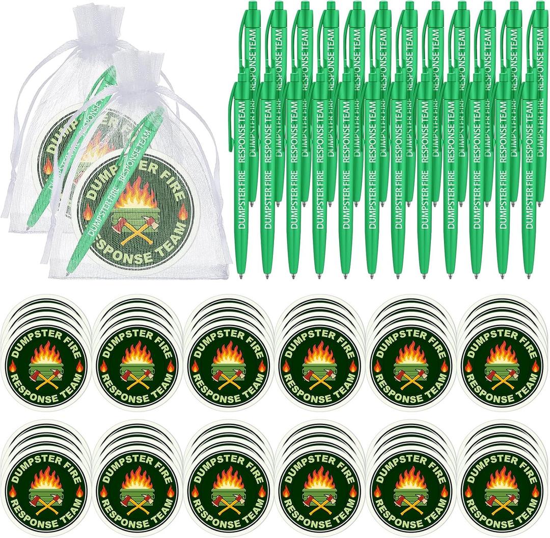 Eersida 48 Pcs Dumpster Fire Sticky Notes 30 Pages Each and Pens Funny Sticky Notes Desk Accessories with Organza Bags Appreciation Gifts Supplies for Students Office Coworker Employee Teacher