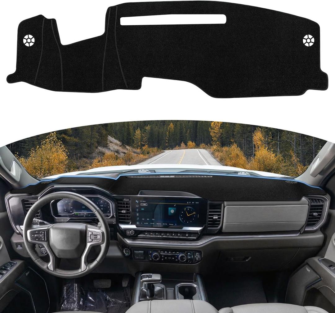 Dash Cover Mat for 2022-2024 2025 Chevy Chevrolet Silverado/GMC Sierra 1500 Accessories, Dashboard Cover Dash Mat for 2024 2025 Silverado & Sierra 2500HD 3500HD Non-Slip Center Console Protector Mat (Black)