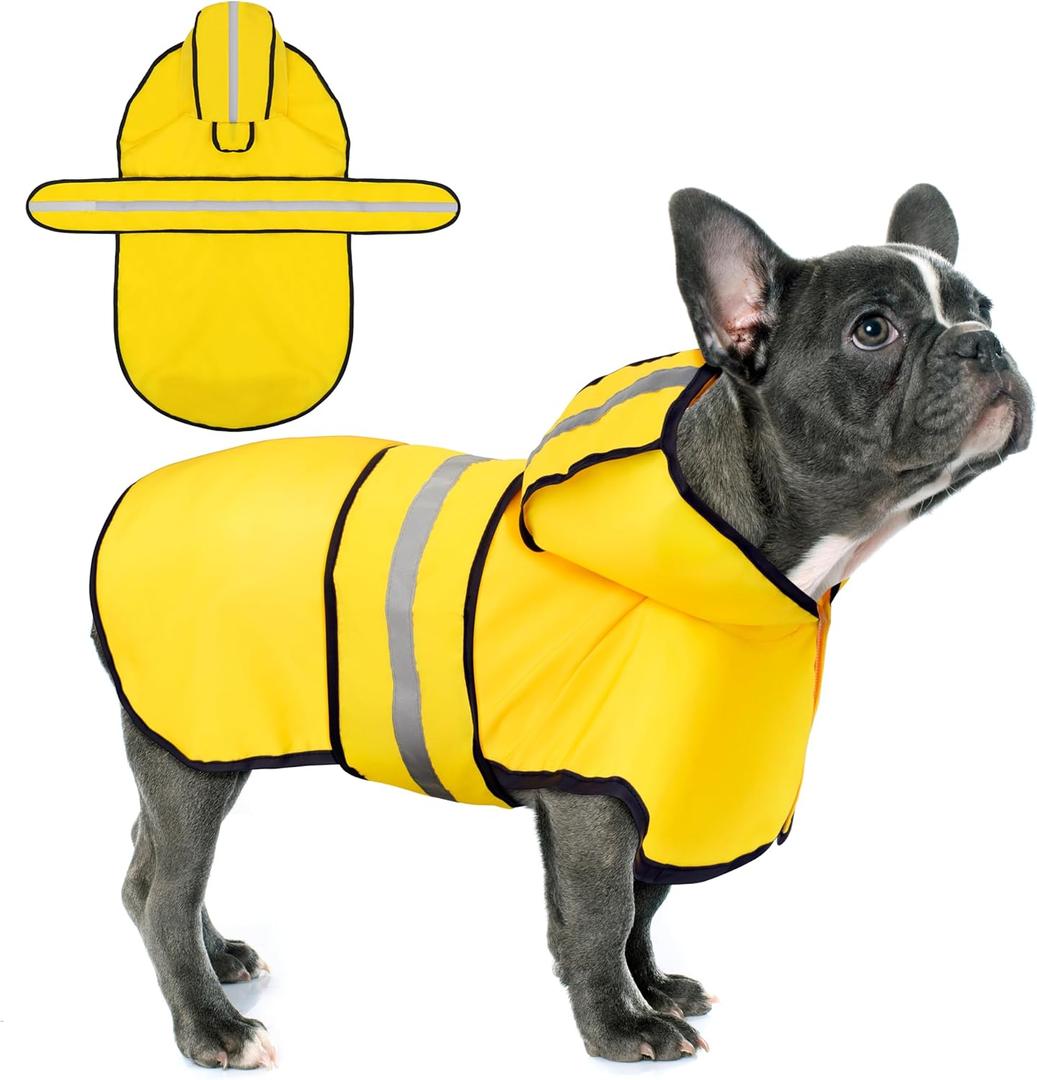Paiaite Dog Raincoat: Hooded Slicker Poncho, Durable Waterproof Jacket with Reflective Stripes for Safety, Convenient Leash Hole, and Adjustable Fit, Perfect for Dogs Yellow M (M-(9~16lb) | Chest(~17.5-25.5")|Back(14.17"))