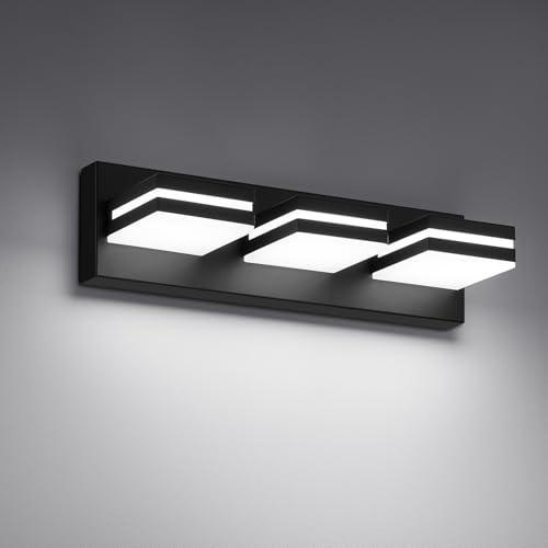 JZEKVN Modern LED Small Bathroom Lights Fixtures 3-Light,Metal Black Acrylic Wall Lighting,Vanity Lights for Bathroom Over Mirror 6000K 16in